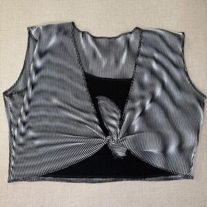 Vintage Capezio Striped Front Tie Crop Top Black White Pleated Dance Small 1997